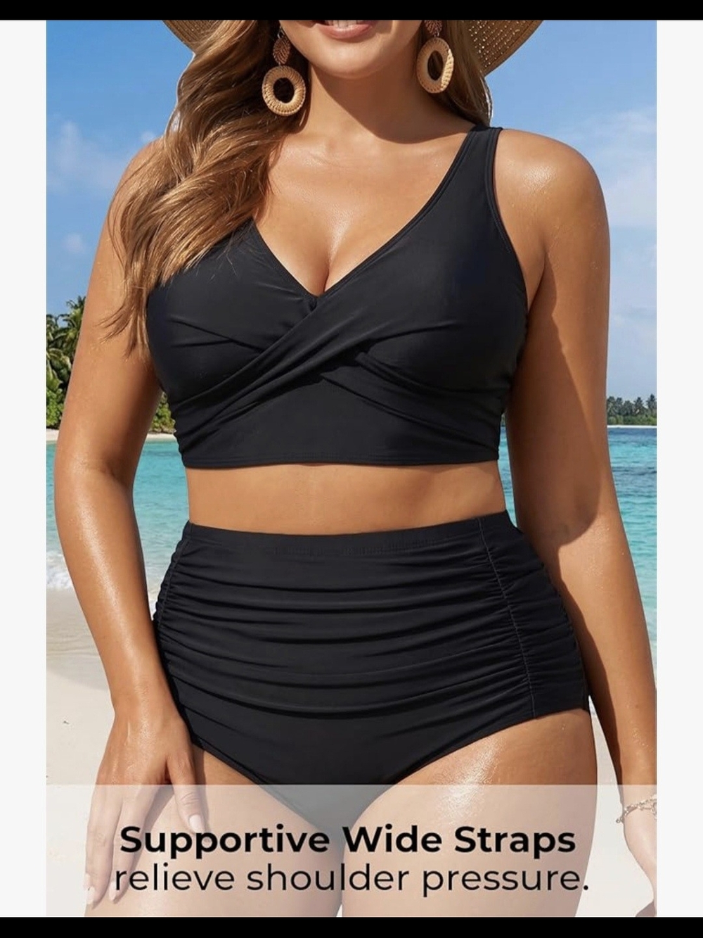 Plus Size Black Ruched High-Waist Bikini Set #1315 - Picture 7 of 9